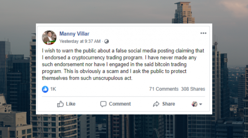 Philippines Ex Senator Manny Villar Denies He Is Endorsing Cryptocurrency